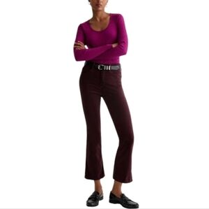AG High-rise Farrah Velvet Bootcut Crop 28 Pinot Noir (deep burgundy)